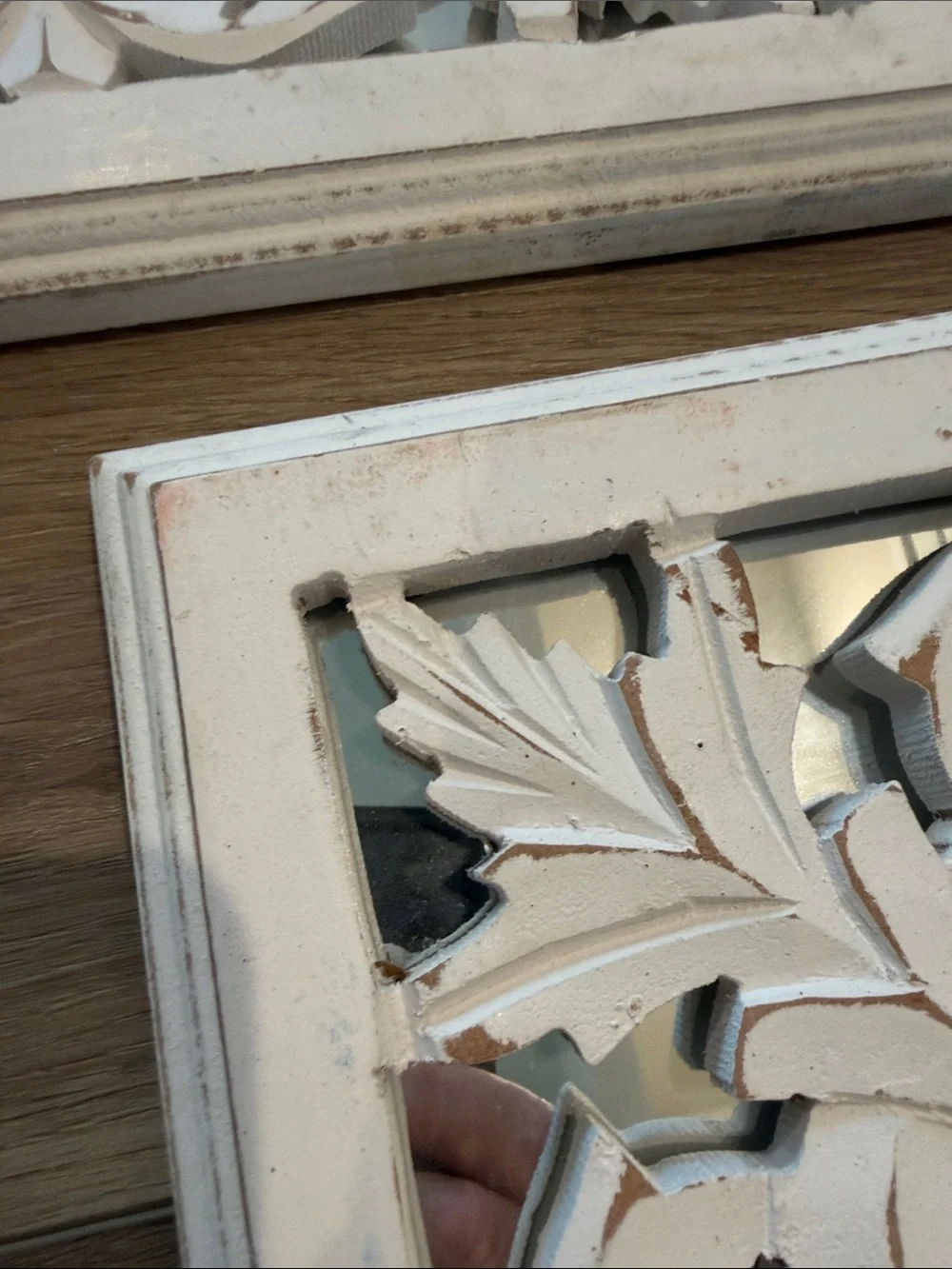 Decorative Carved Floral Rustic Boho Wall Plaques - White. Set of 3. Mirrored.